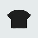 Front of the black Sinners Oversize T-Shirt laid flat, with a small pink logo at the center of the chest